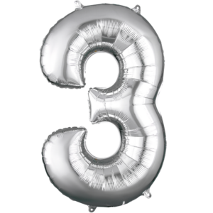 34 inch Silver Number 3 Mylar Balloon
