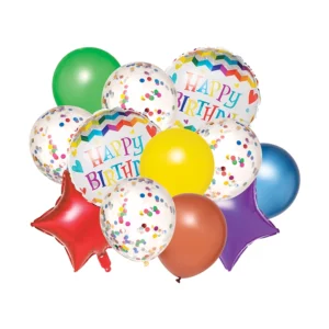Dozen Birthday Balloon Bouquet (Multi Color Stars & Confetti)