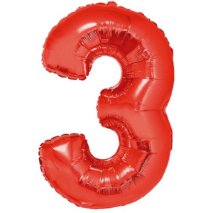 34 inch Red Number 3 Mylar Balloon